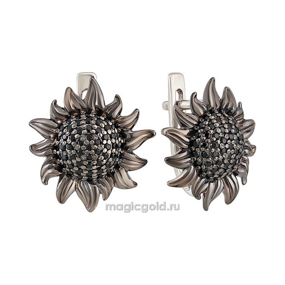 Серебряные серьги с фианитом и черным покрытием № 137353