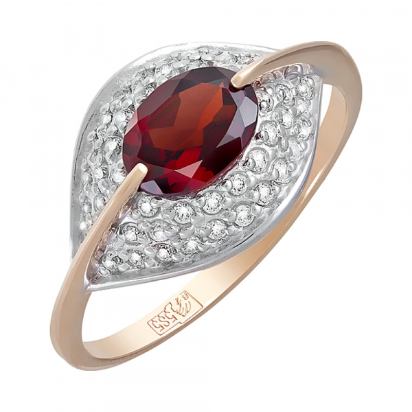 Золотое кольцо с гранатом и фианитом № 122851