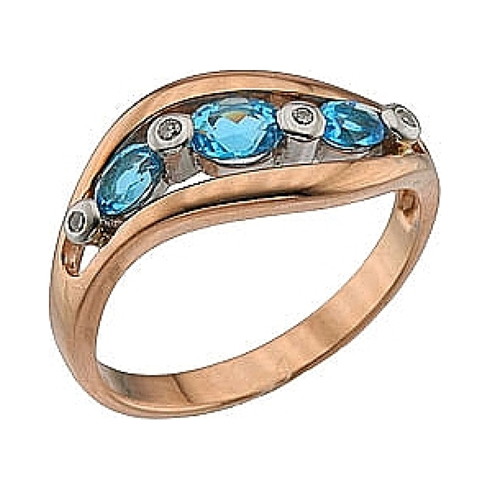 Золотое кольцо с бриллиантом и топазом № 64365