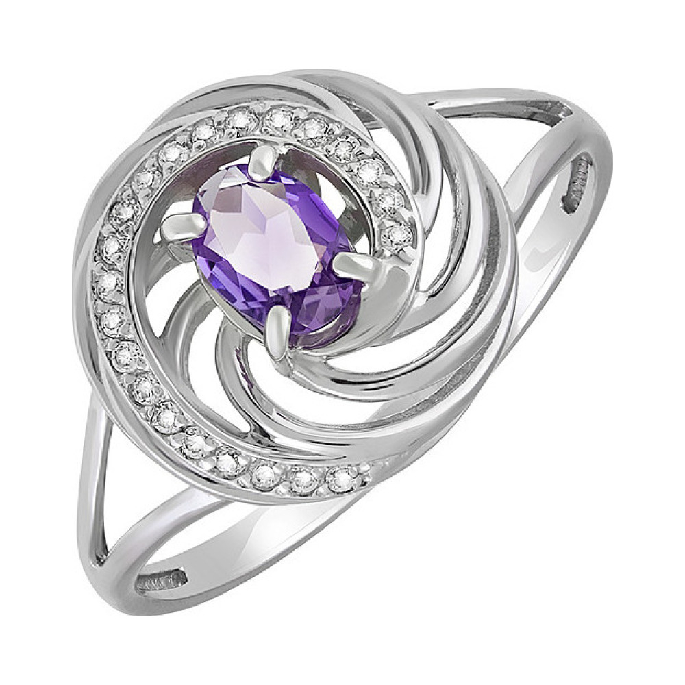Серебряное кольцо с аметистом и фианитом № 133102
