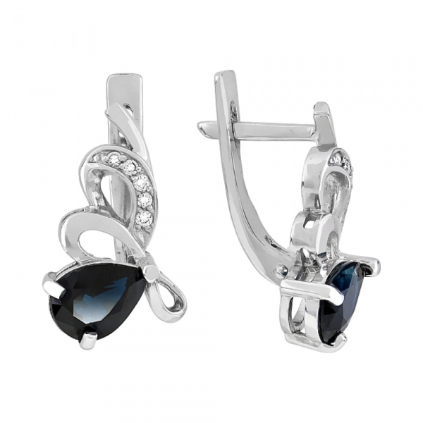 Золотые серьги с бриллиантом и сапфиром № 98805