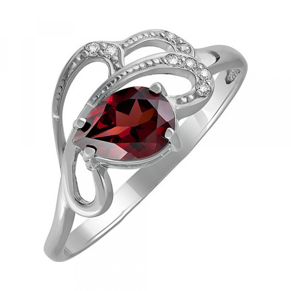 Серебряное кольцо с гранатом и фианитом № 132744