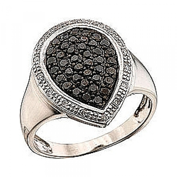 Золотое кольцо с чёрным и белым бриллиантами № 41329