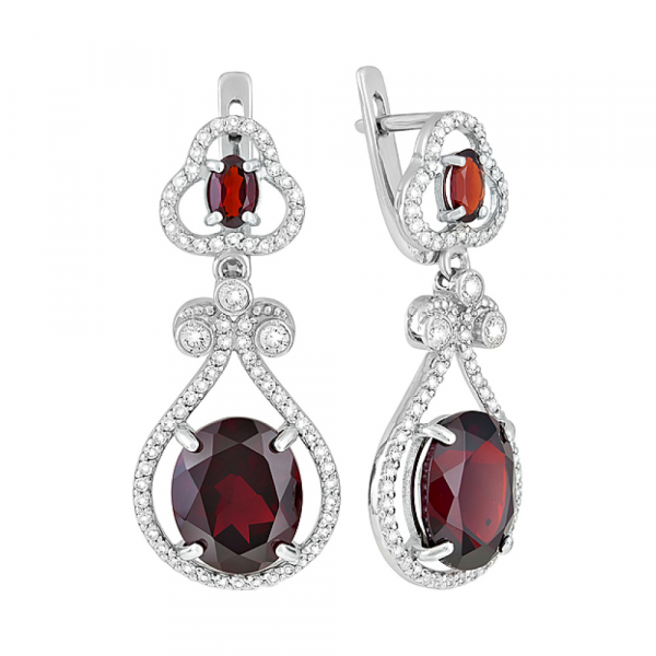Серебряные серьги с гранатом и фианитом № 129225
