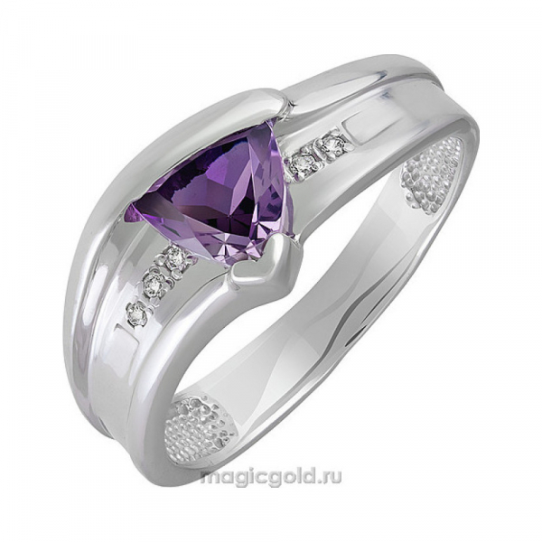 Серебряное кольцо с аметистом и фианитом № 140146