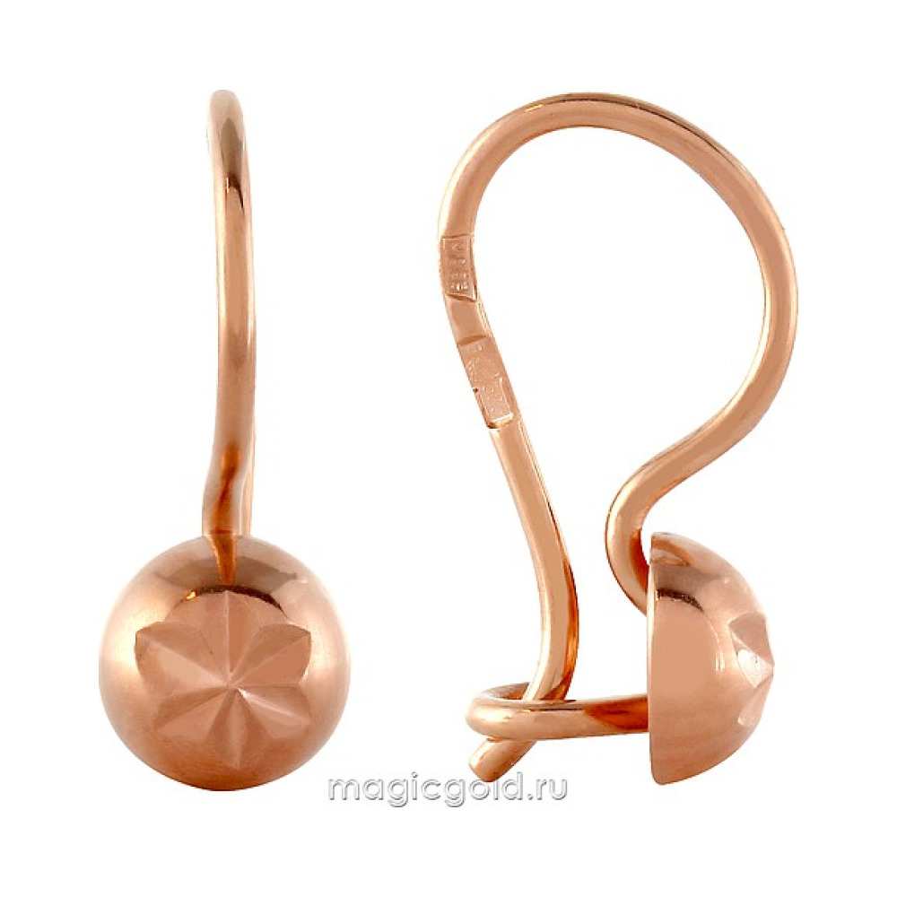 Золотые серьги без камня с алмазкой № 95975