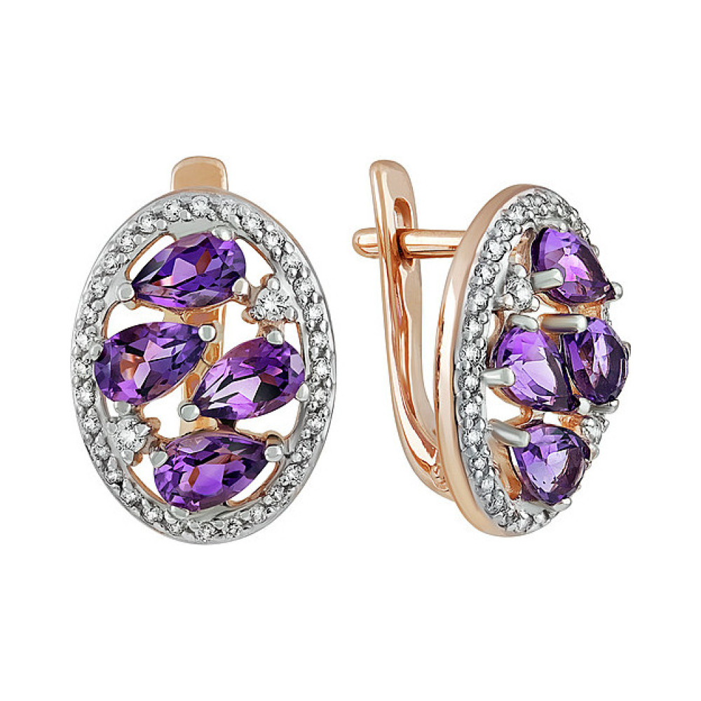 Золотые серьги с аметистом и фианитом № 135547