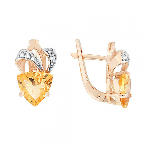 Золотые серьги с цитрином и фианитом № 113170