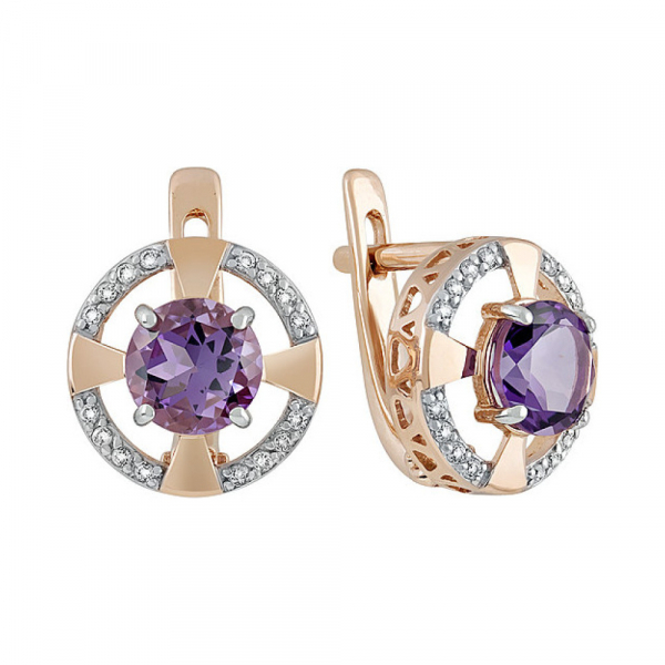 Золотые серьги с аметистом и фианитом № 134852
