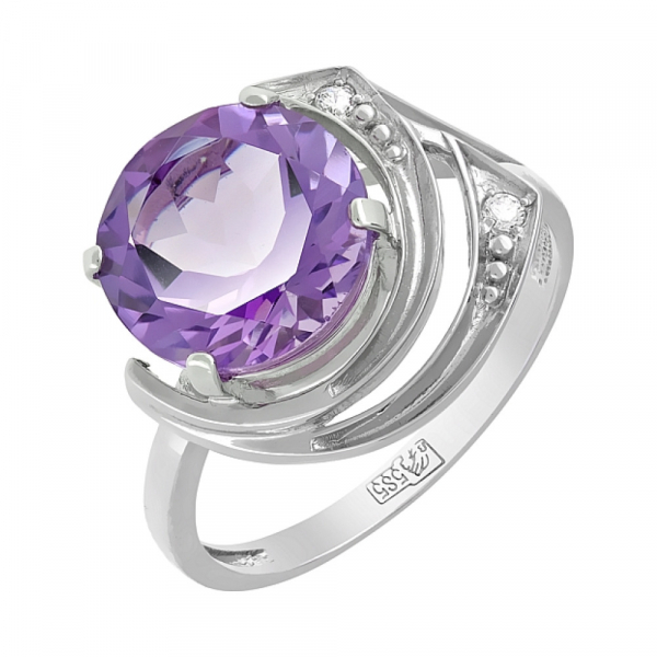 Золотое кольцо с аметистом и фианитом № 96136