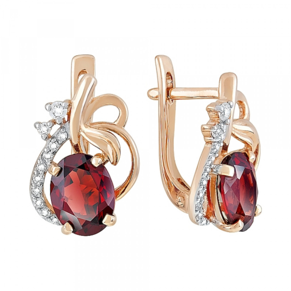 Золотые серьги с гранатом и фианитом № 119288