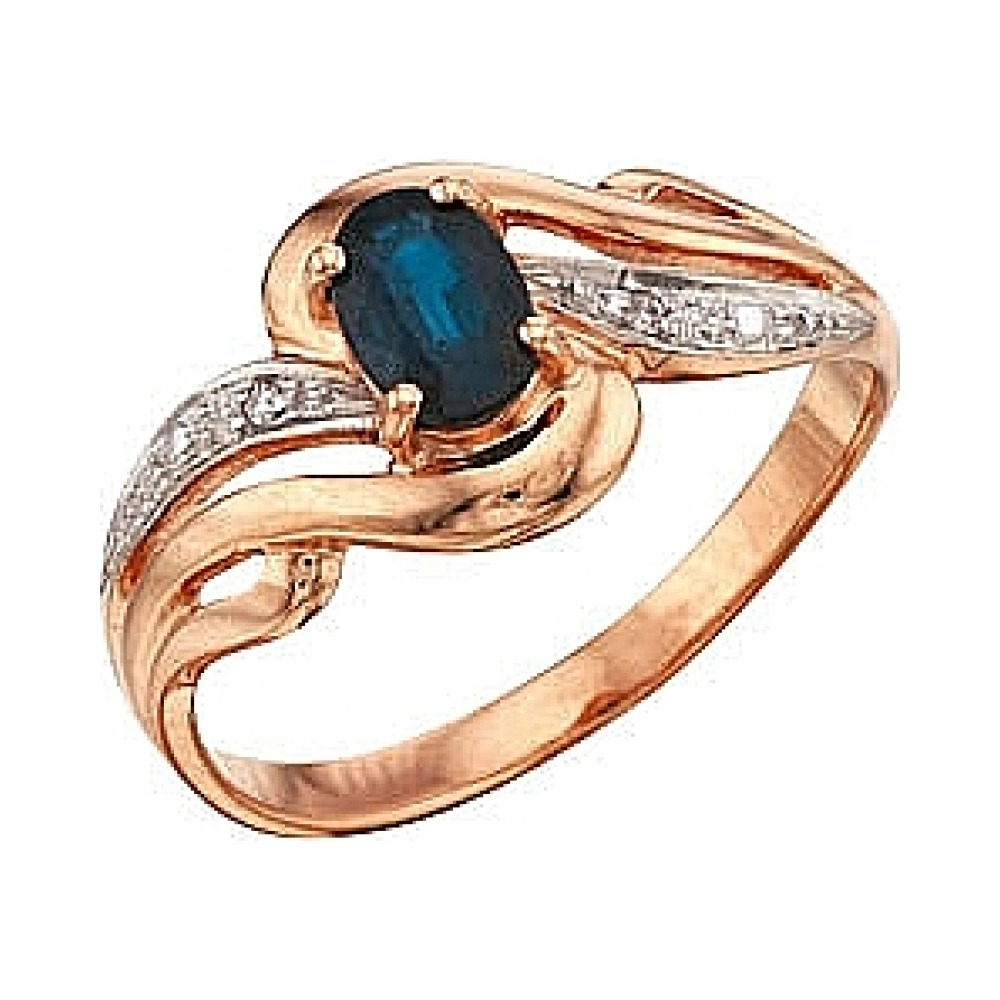 Золотое кольцо с бриллиантом и сапфиром № 34441