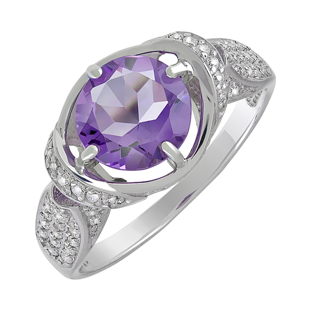 Серебряное кольцо с аметистом и фианитом № 128017