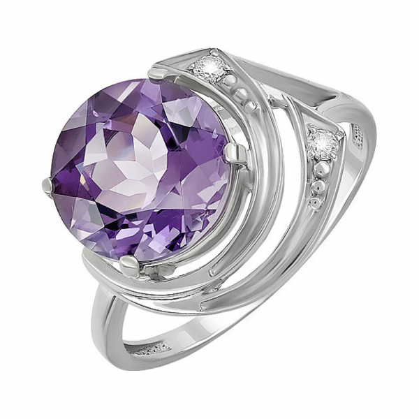 Серебряное кольцо с аметистом и фианитом № 98764