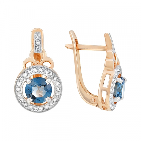 Золотые серьги с топазом и фианитом № 117611