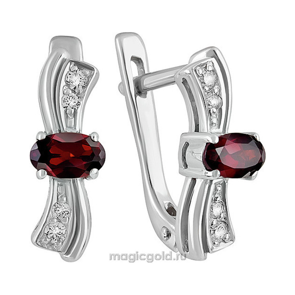 Серебряные серьги с гранатом и фианитом № 132787