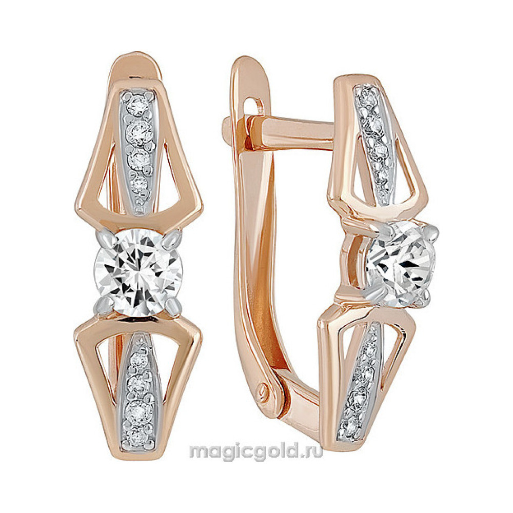 Золотые серьги с кристаллами swarovski и фианитом № 140195