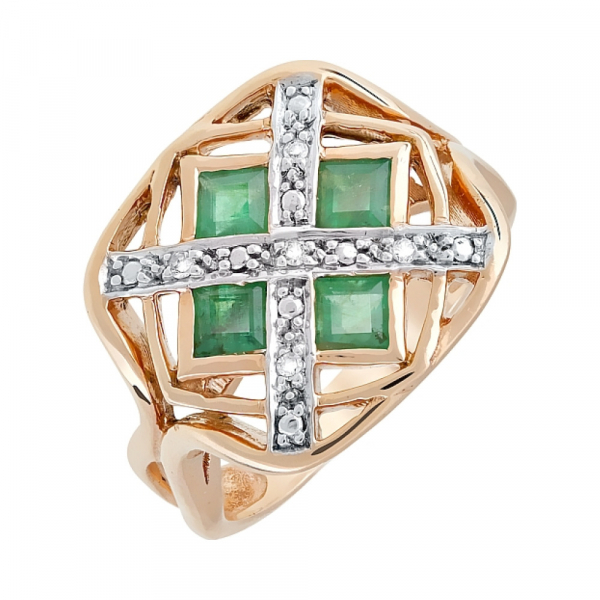 Золотое кольцо с бриллиантом и изумрудом № 68988