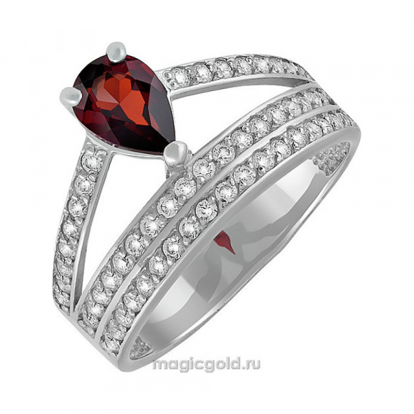 Серебряное кольцо с гранатом и фианитом № 135304