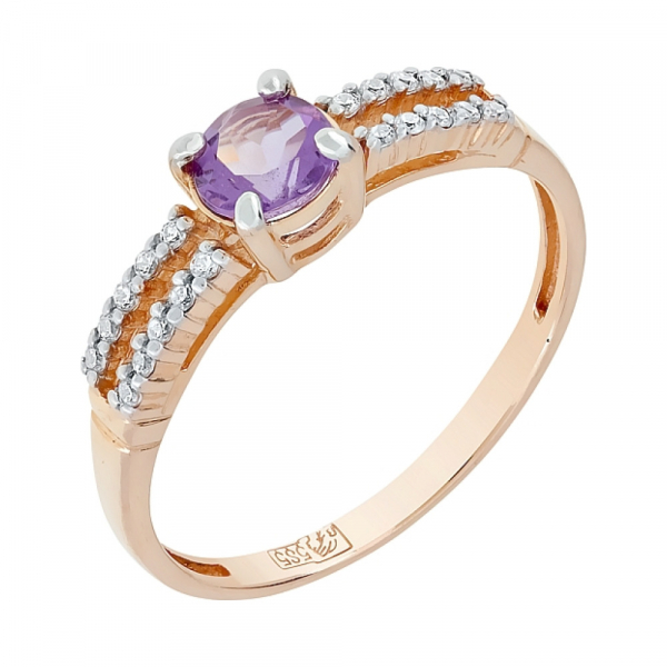 Золотое кольцо с аметистом и фианитом № 113326
