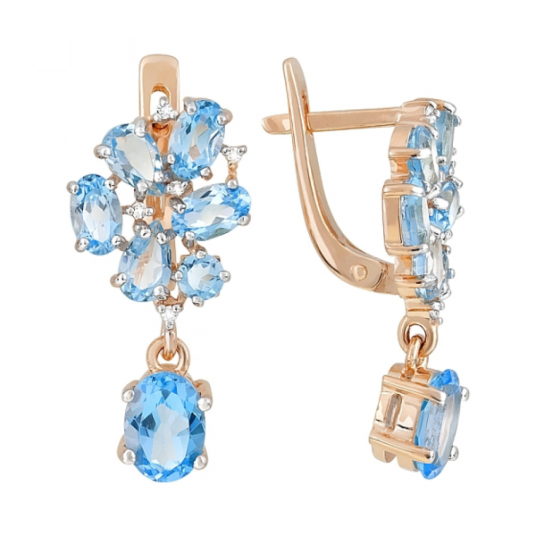 Золотые серьги с топазом и фианитом № 120023