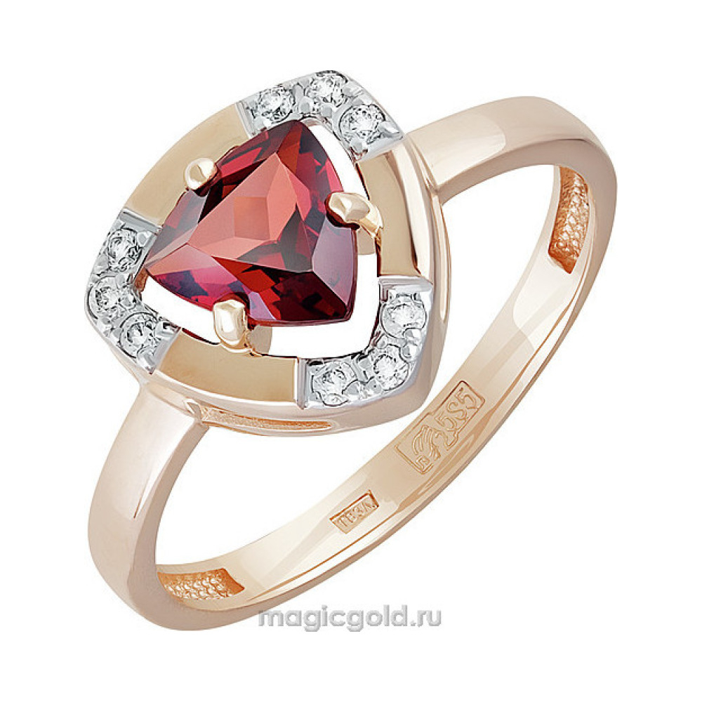 Золотое кольцо с гранатом и фианитом № 142089