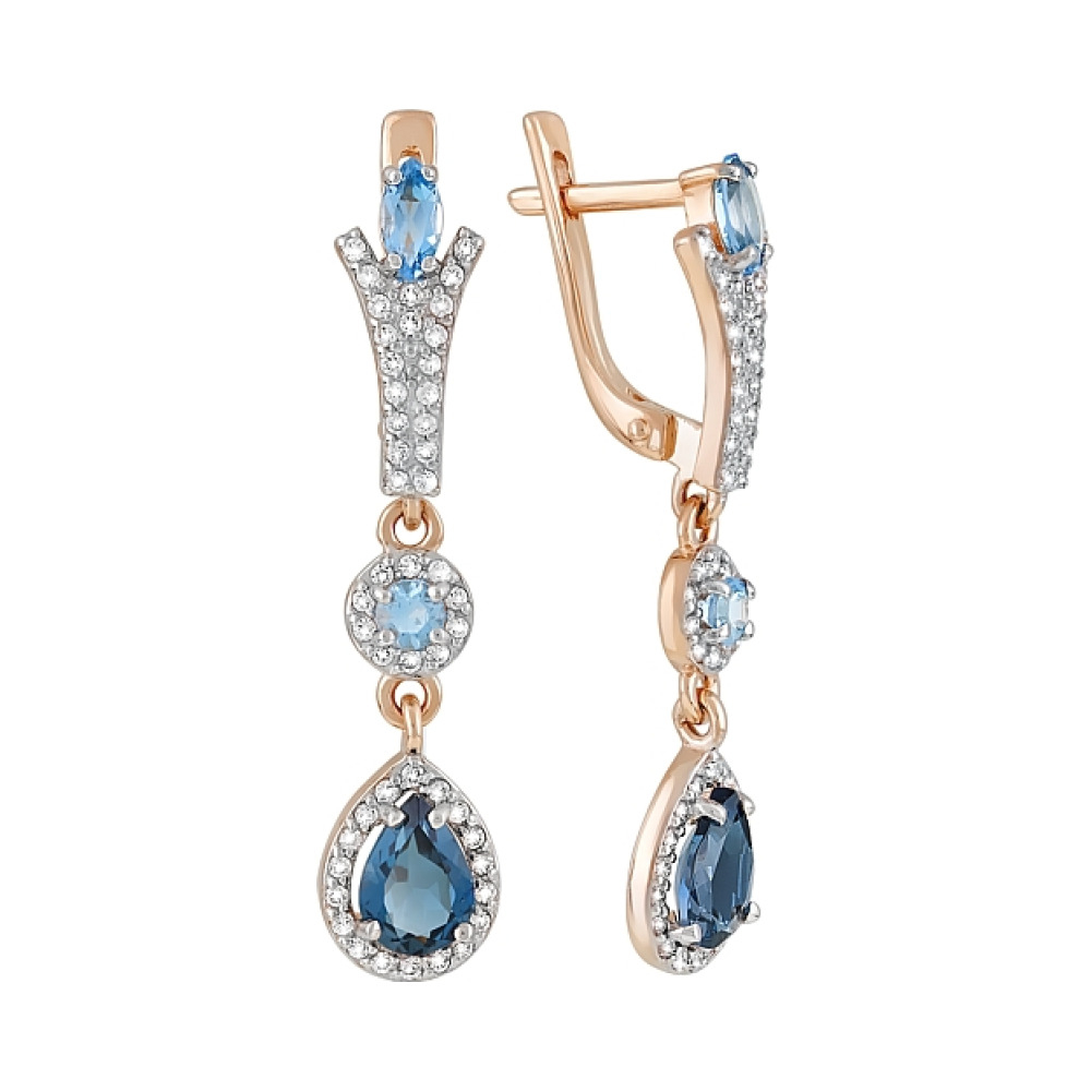 Золотые серьги с топазом и фианитом № 120438
