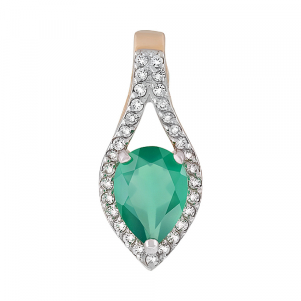 Золотая подвеска с зелёным ониксом и фианитом № 127936