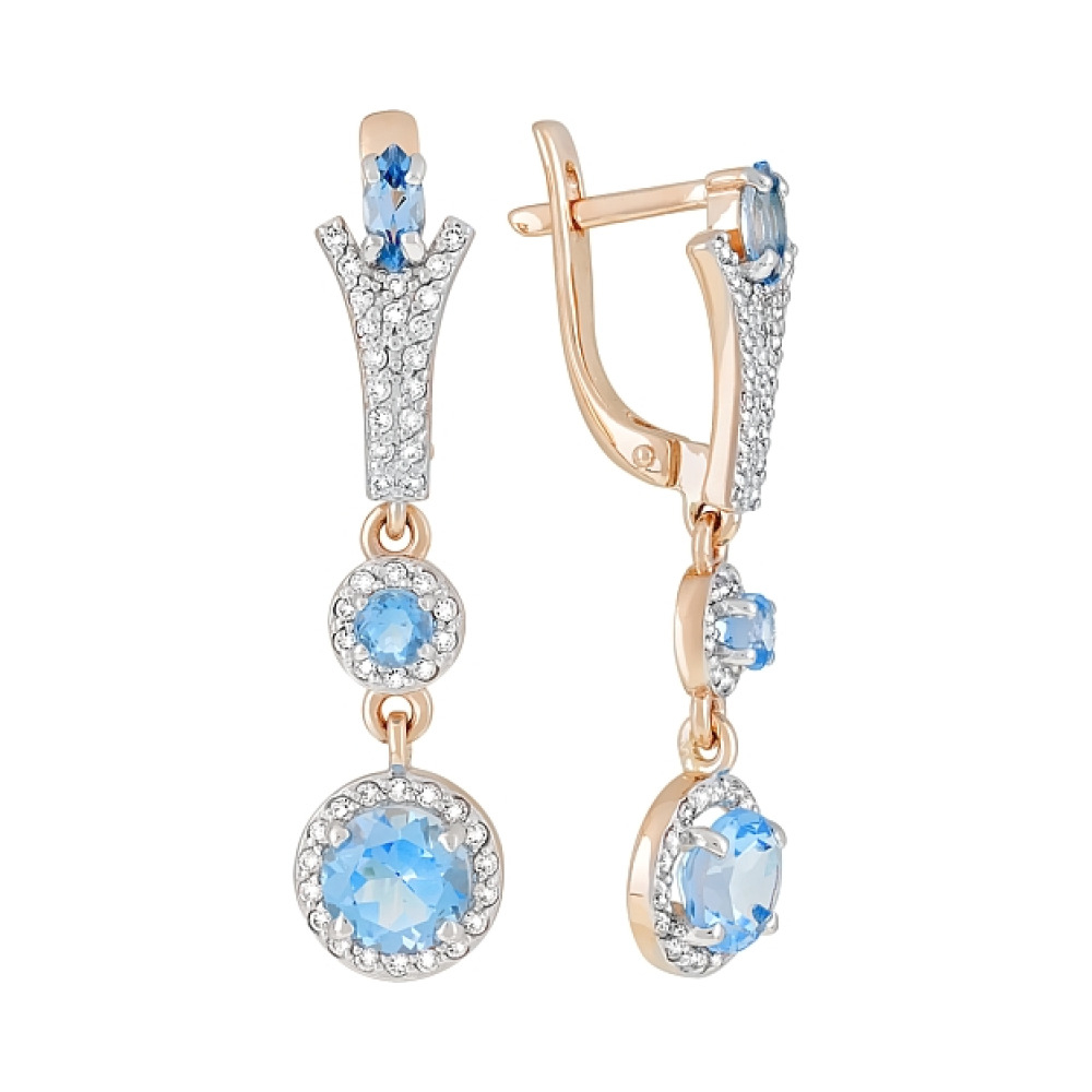 Золотые серьги с топазом и фианитом № 119276