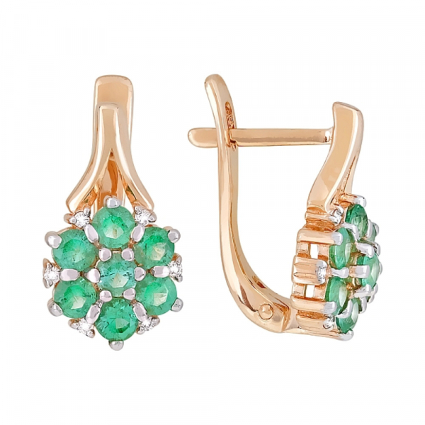 Золотые серьги с бриллиантом и изумрудом № 119183