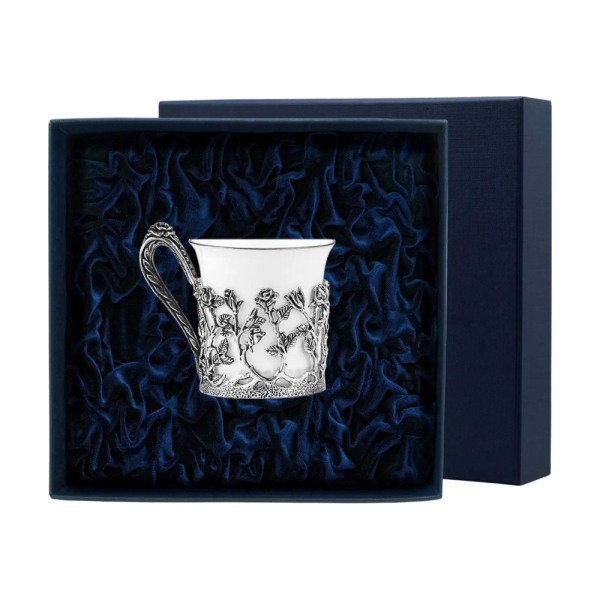 Чашка кофейная Роза с чернением из серебра 925 пробы