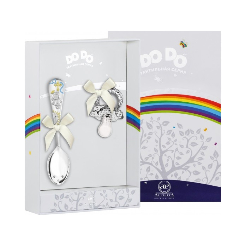 Набор детский DODO "Крестильный" (ложка Крестильная гол. + пустышка) + футляр