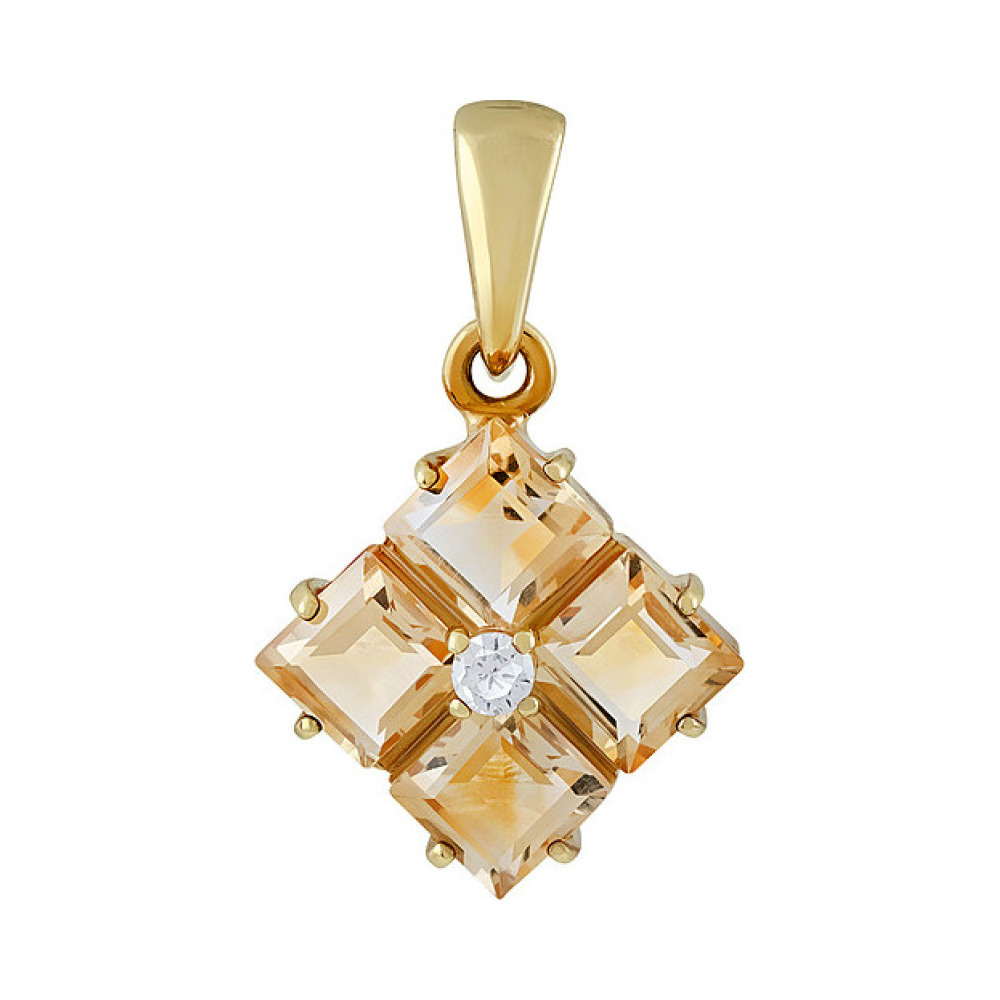 Серебряная подвеска с цитрином  фианитом и золотым покрытием № 133967