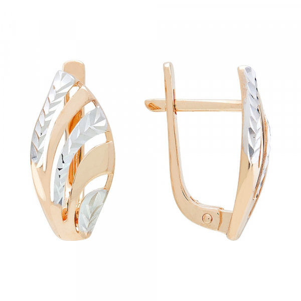 Золотые серьги без камня с алмазкой № 100421