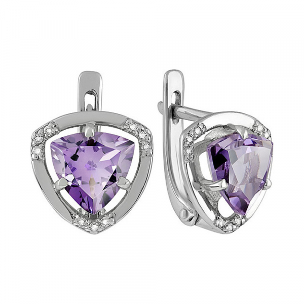 Серебряные серьги с аметистом и фианитом № 133111