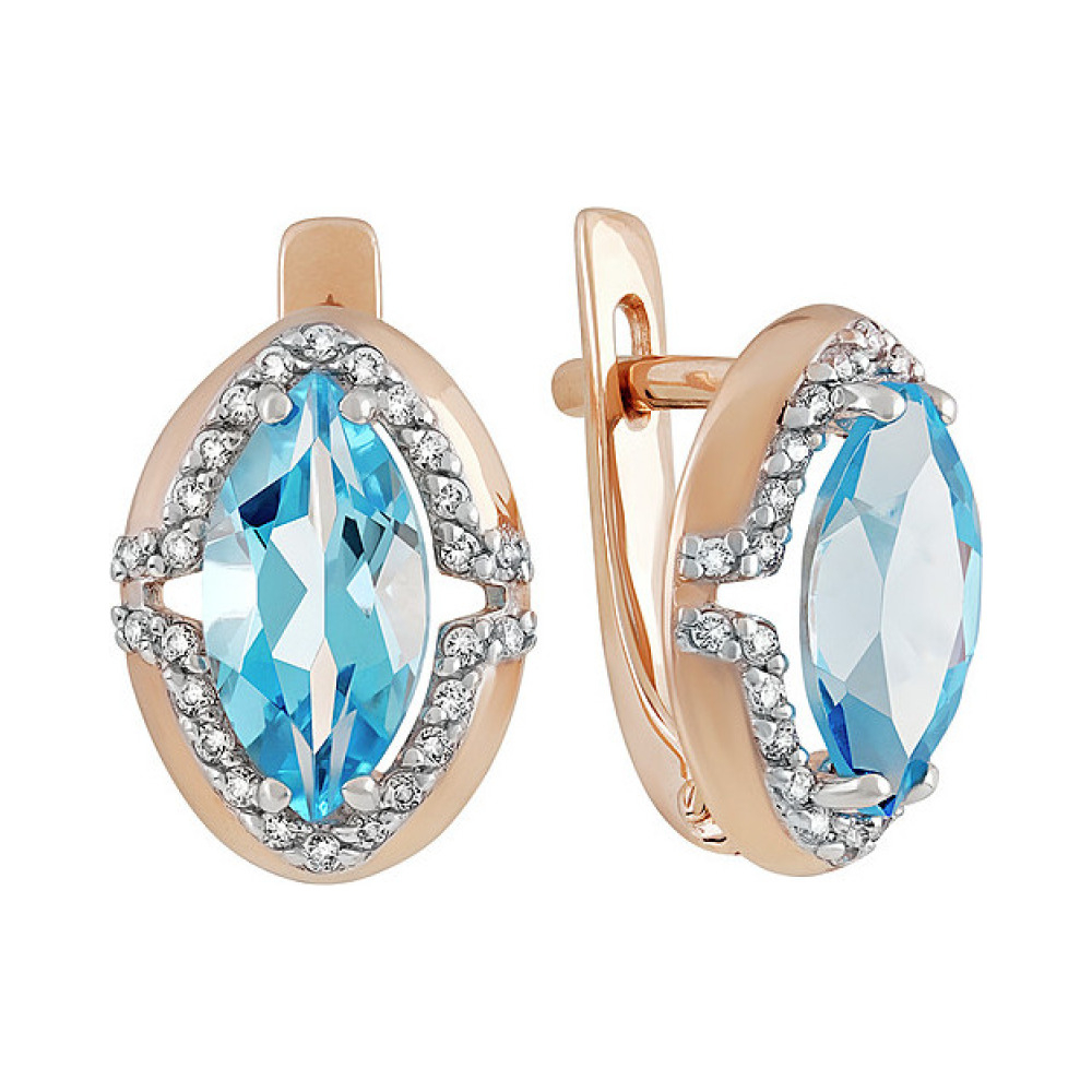 Золотые серьги с топазом и фианитом № 134884