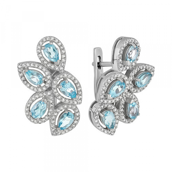 Серебряные серьги с топазом и фианитом № 134189