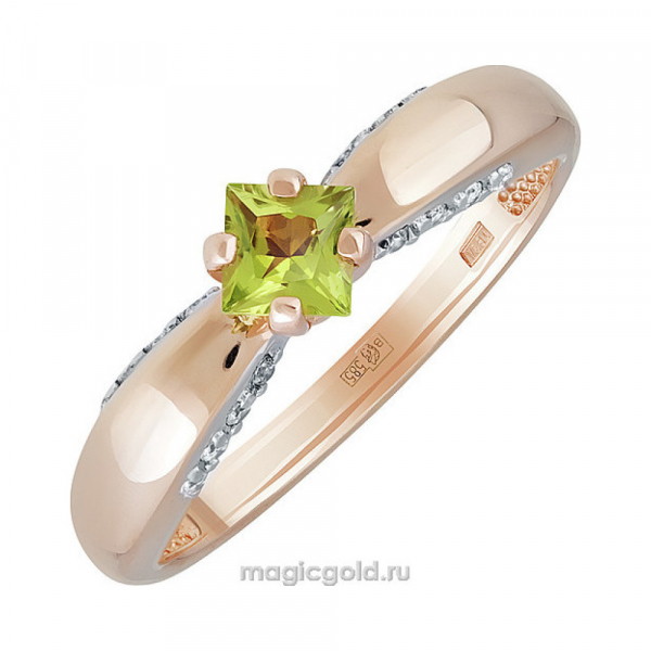 Золотое кольцо с хризолитом и фианитом № 139766