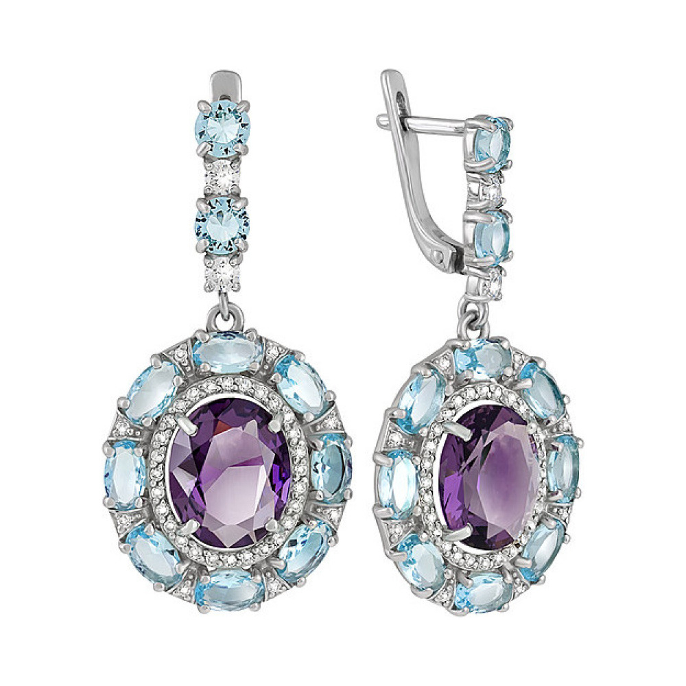 Серебряные серьги с алпанитом и фианитом № 133315