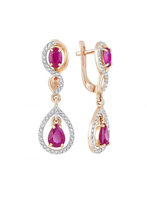 Золотые серьги с бриллиантом и рубином № 121234