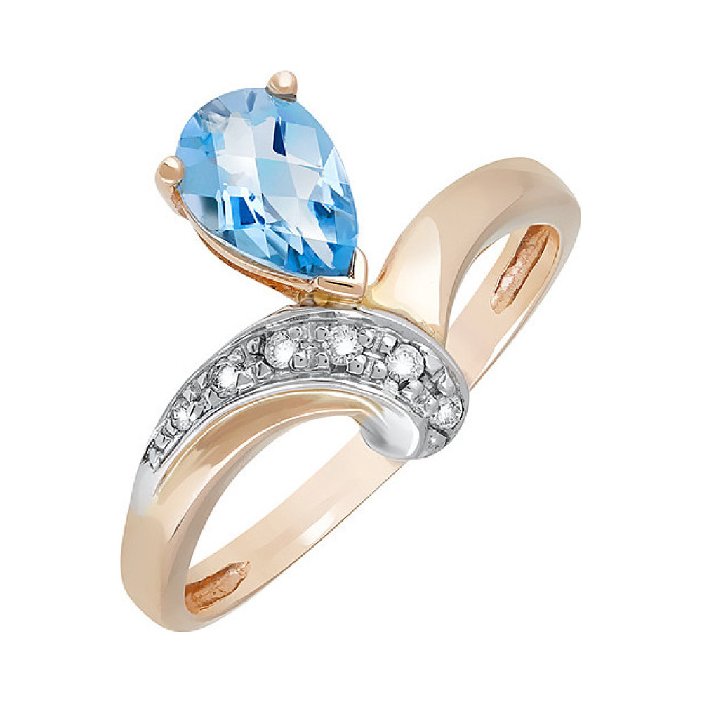 Золотое кольцо с бриллиантом и топазом № 82200