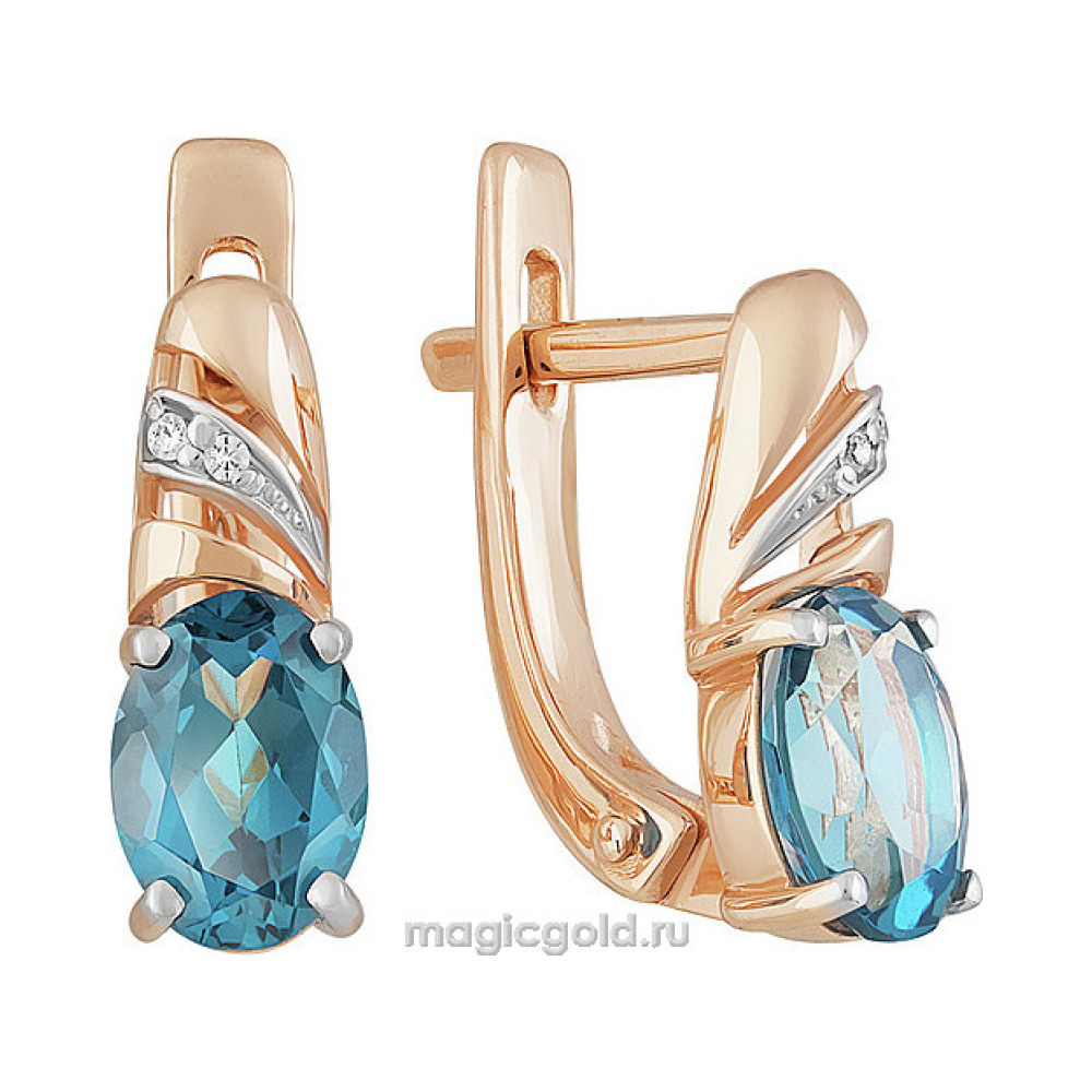 Золотые серьги с топазом и фианитом № 159627