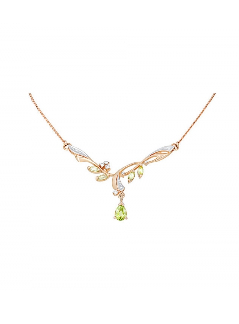 Золотое колье с хризолитом и фианитом № 122905