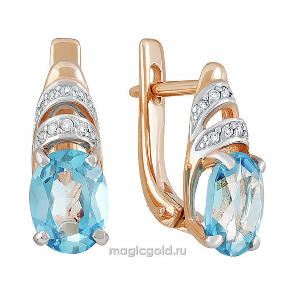 Золотые серьги с топазом и фианитом № 142149
