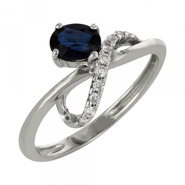 Золотое кольцо с бриллиантом и сапфиром № 98144