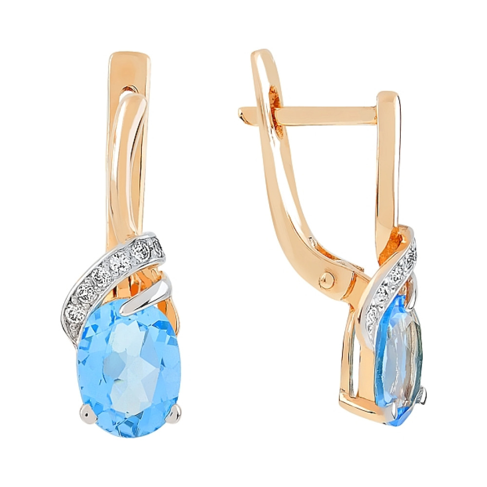 Золотые серьги с топазом и фианитом № 79618