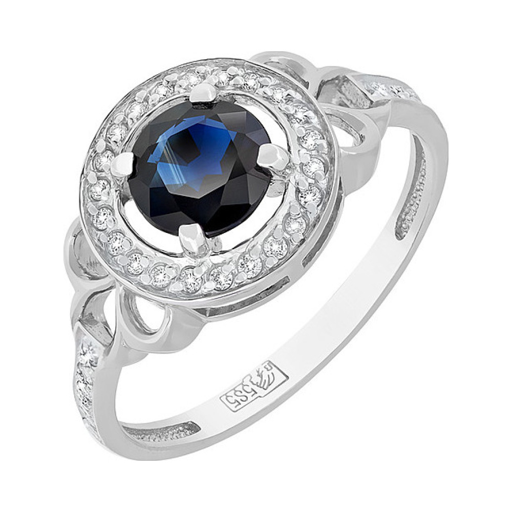 Золотое кольцо с бриллиантом и сапфиром № 119102