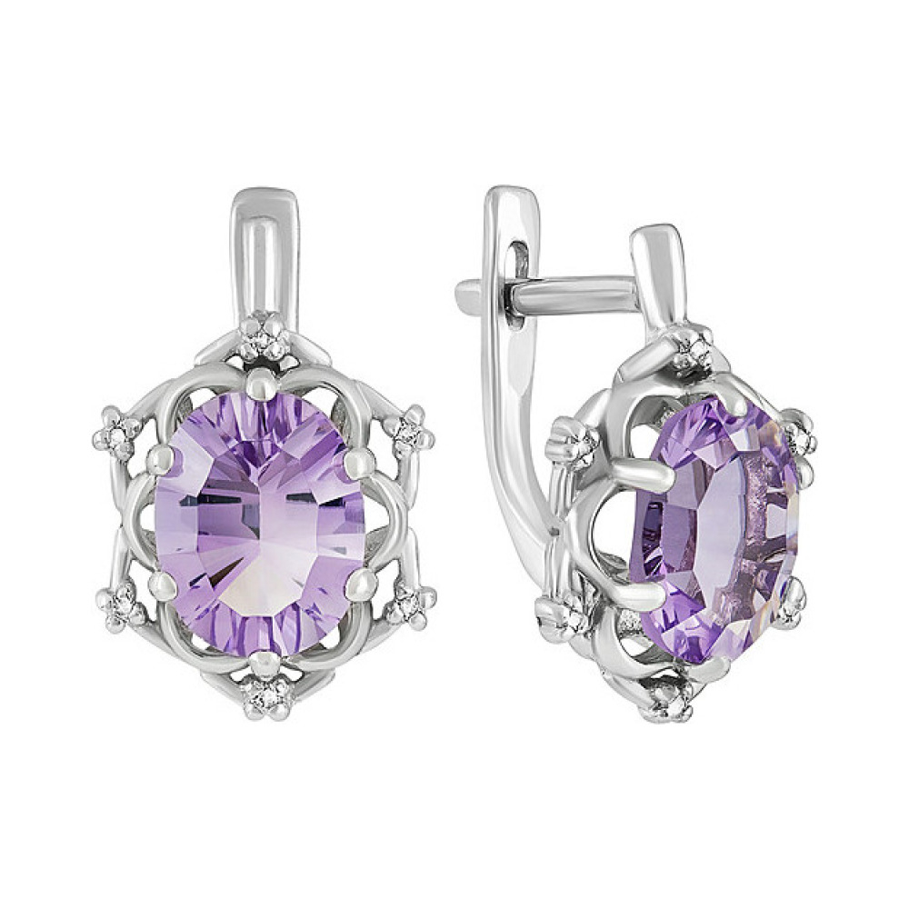 Серебряные серьги с аметистом и фианитом № 129376