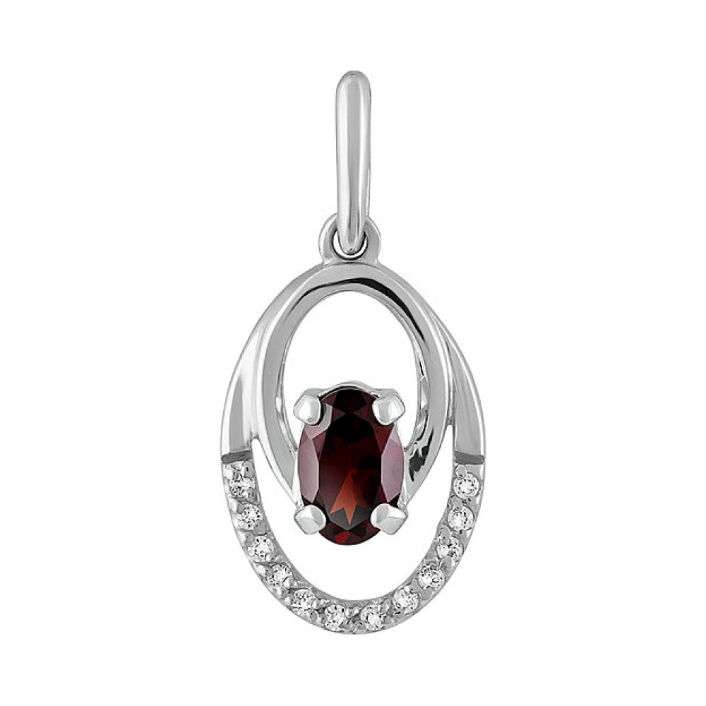 Серебряная подвеска с гранатом и фианитом № 132817