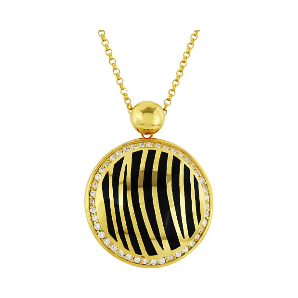 Серебряное колье с фианитом и каучуком золот. покрытием № 99415